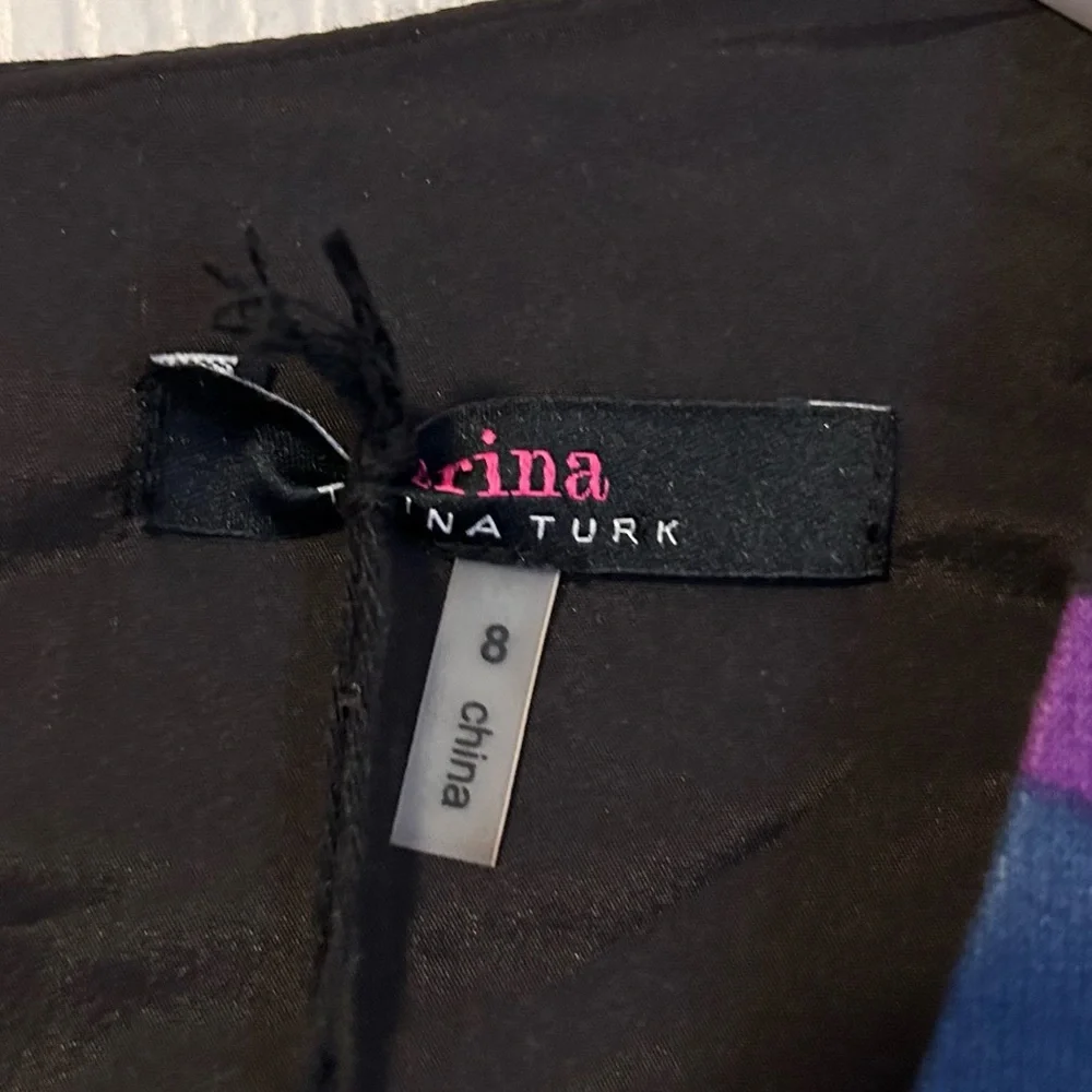 NWT TRINA TURK Marcia Sleeveless Dress Sz 8 ALine VNeck Black Purple Blue Easter - Picture 5 of 12